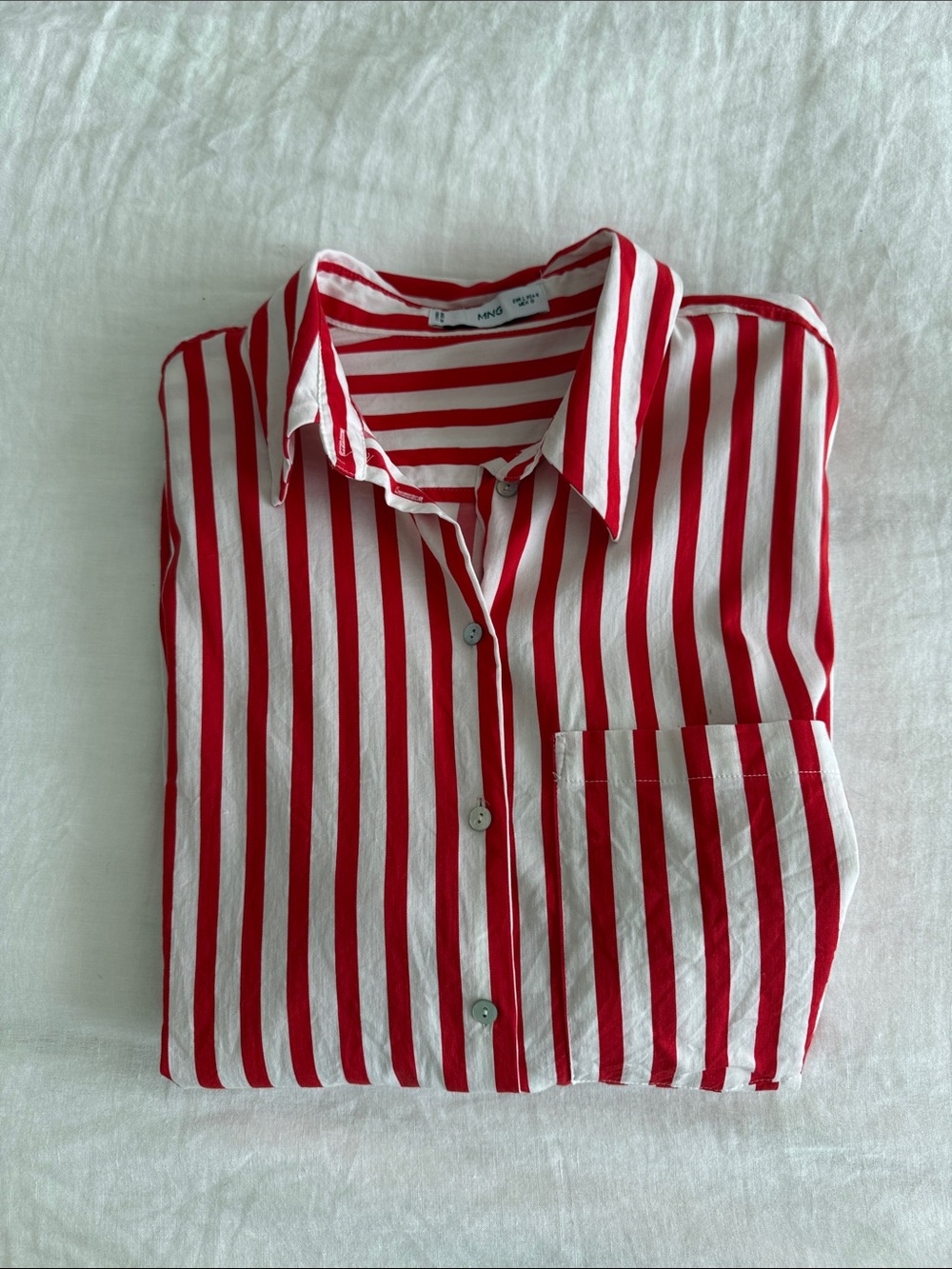 Mango Red and White Vertical Stripe Button-Down Shirt